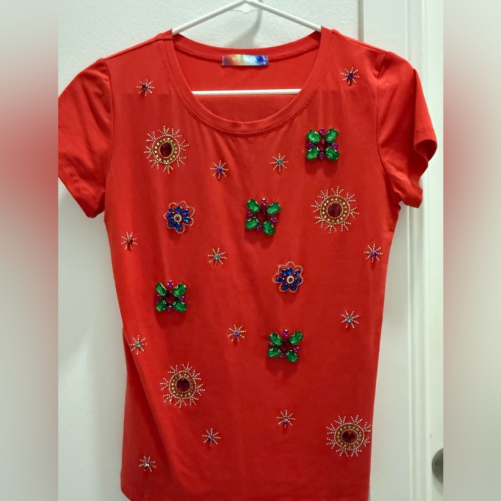 Embellished Red/orange Women's Top